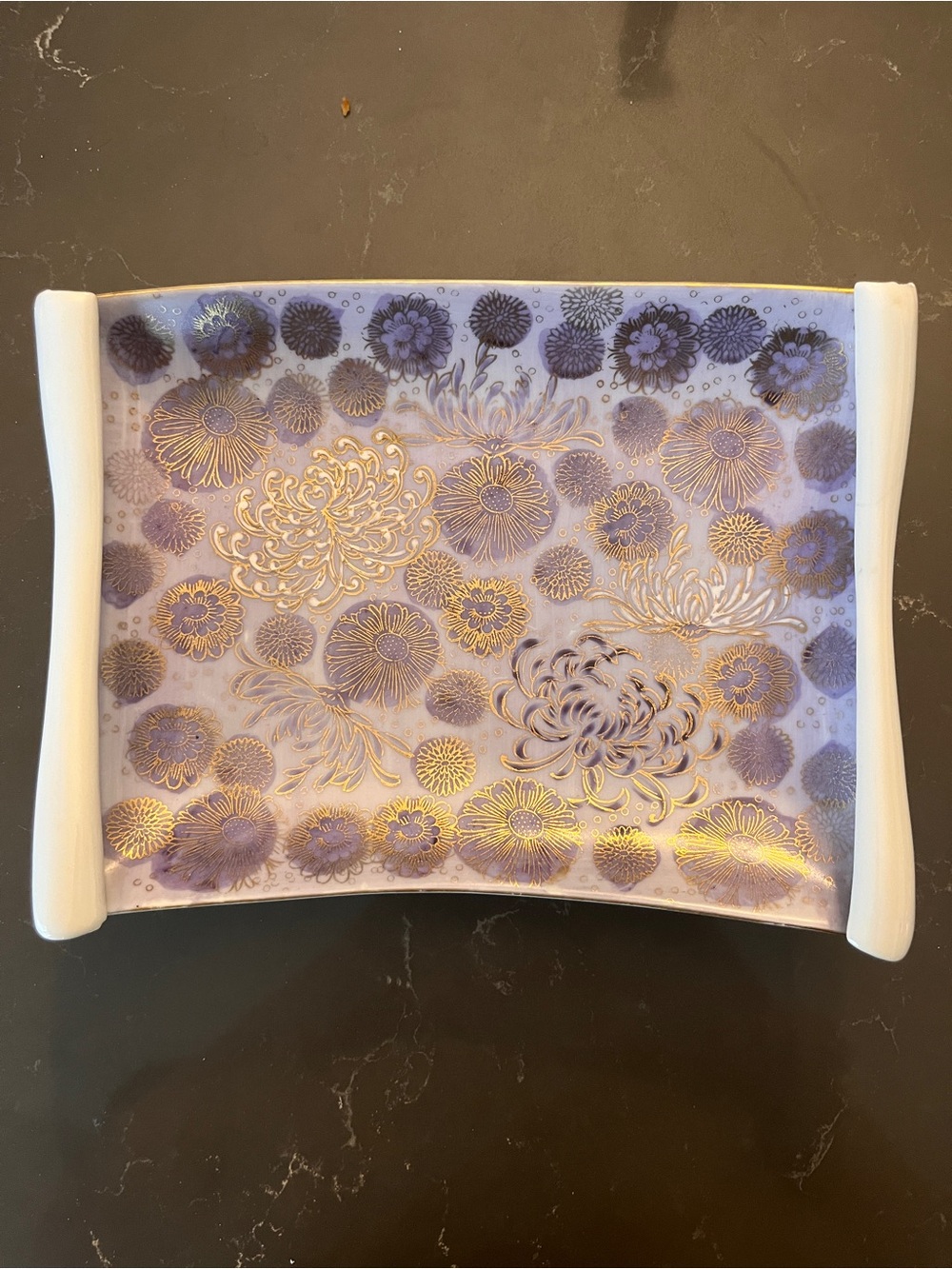 Decorative Purple and Gold Floral Glass Tray - Home Accents